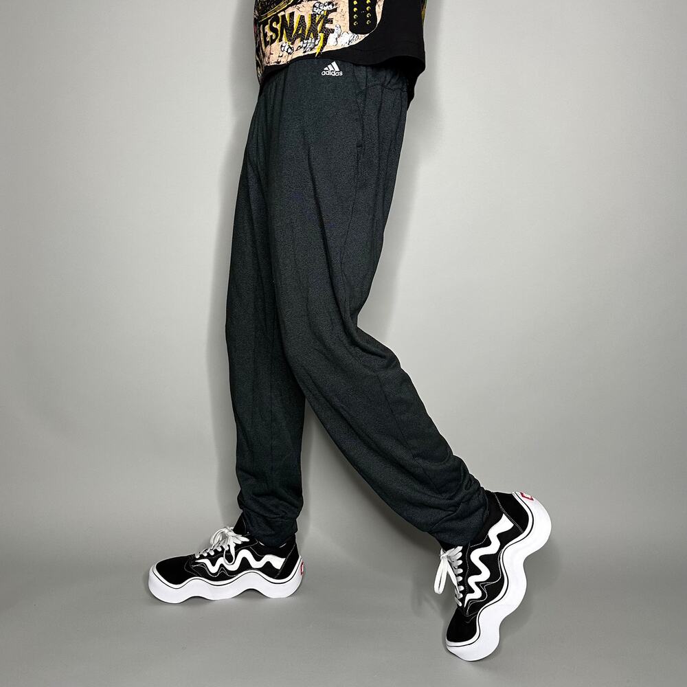 Vintage Y2K Adidas Sweatpants Mens XL Jet Black Polyester Joggers White Logo